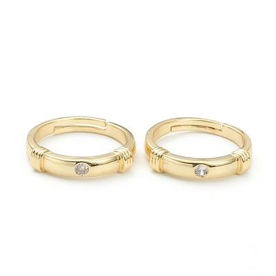 Adjustable Brass Micro Pave Clear Cubic Zirconia Cuff Rings