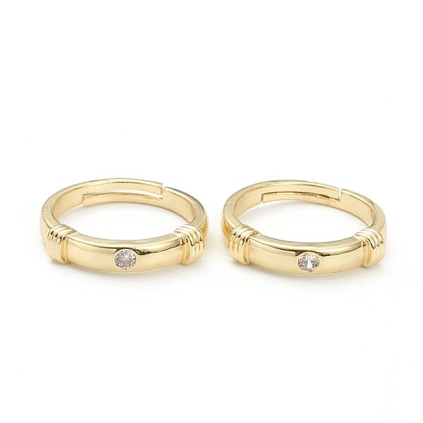 Adjustable Brass Micro Pave Clear Cubic Zirconia Cuff Rings
