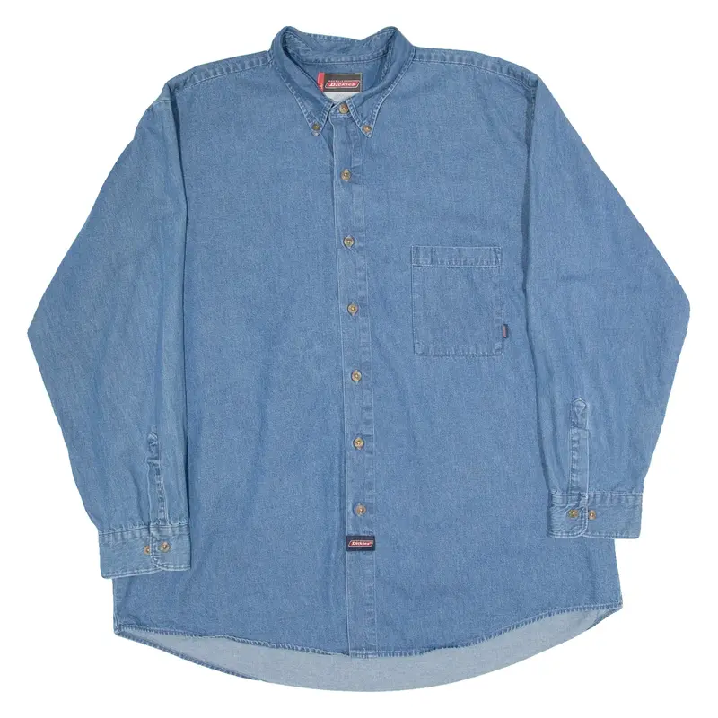 DICKIES Mens Denim Shirt Blue Long Sleeve 2XL