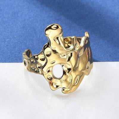 Ion Plating(IP) 304 Stainless Steel Wide Flower Open Cuff Ring for Women