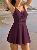 Tummy Control One Piece Swimsuits for Women Chest Drawstring Swimdress Double Straps Bathing Suits, Swimdress Swimming