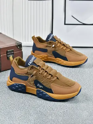 Men's Colorblock Letter Pattern Patched Lace Up Low Top Casual Sneakers, Basketball Trending Sneakers for Men, Casual Breatha...