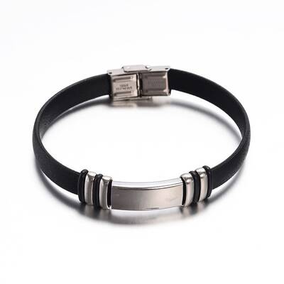 Rectangle Black Color PU Leather ID Cord Bracelets