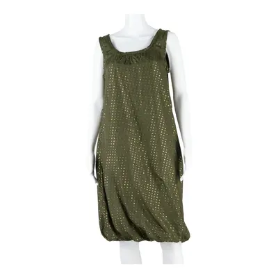 DKNY PURE Bubble Hem Womens Shift Dress Green Silk Spotted Knee Length S