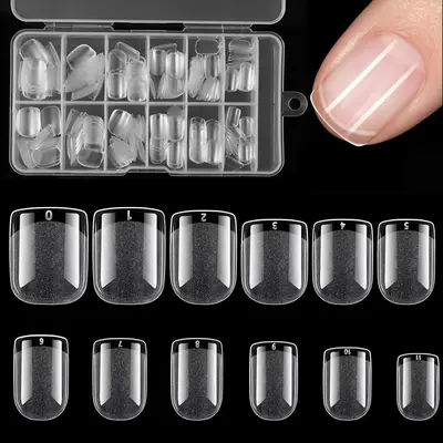 Extra Short Square Nail Tips, 240pcs/box Full Cover Clear Fake Nail Tips, Nail Art Tips for Acrylic Nails Extension, Press on...