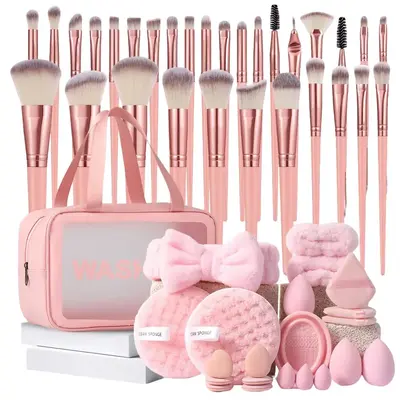 Professional Makeup Tools for Women, 52pcs Makeup Brush & Sponge & Bag & Powder Puff & Makeup Brush Cleaning Tool Set for Gru...