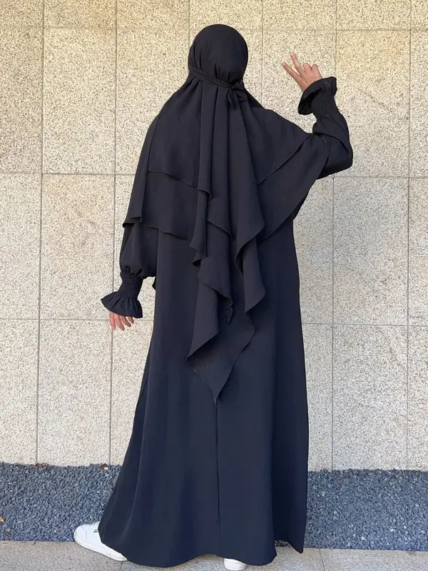 Elegant Women's Solid Color Dress Set, Long Sleeve Hijab, Casual Fashion for All Seasons, Perfect for Daily Wear