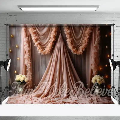 Wooden Wall Pink Gauze White Rose Floral Backdrop - Aperturee