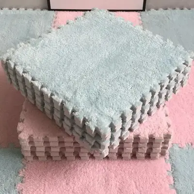 Square Soft Non Slip Plush Floor Mat, 10pcs Christmas Decor Colorblock Interlocking Carpet, Decorative Rug for Home Living Ro...