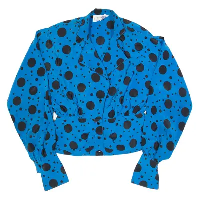PARIGILI Womens Printed Blouse Blue V-Neck Long Sleeve Polka Dot S
