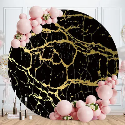 Aperturee Gold And Black Round Abstract Birthday Backdrop