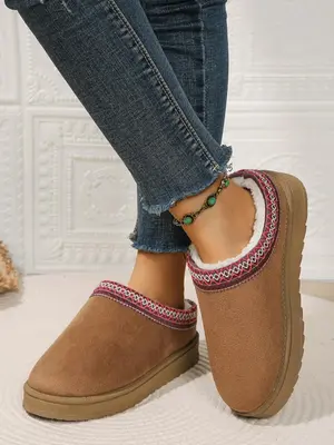 Women's Contrast Binding Design Slippers, Casual Soft Comfortable Home Slippers, Warm Slippers for Indoor & Outdoor Use for F...