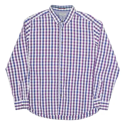 TED BAKER Mens Shirt Purple Check Long Sleeve 2XL