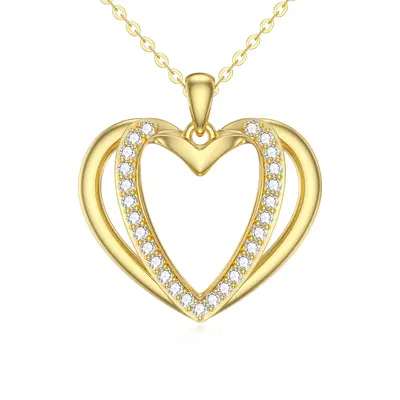 14K Gold Heart Cubic Zirconia Pendant Necklace For Women Best Friends