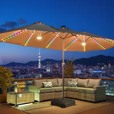 CAODOC 15FT Large Patio Umbrella with Base Included Heavy Duty Canopy Double-Side Rectangular for Poolside & Garden Use with ...