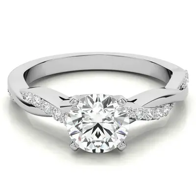 10K White Gold Round Shaped Moissanite Engagement Ring