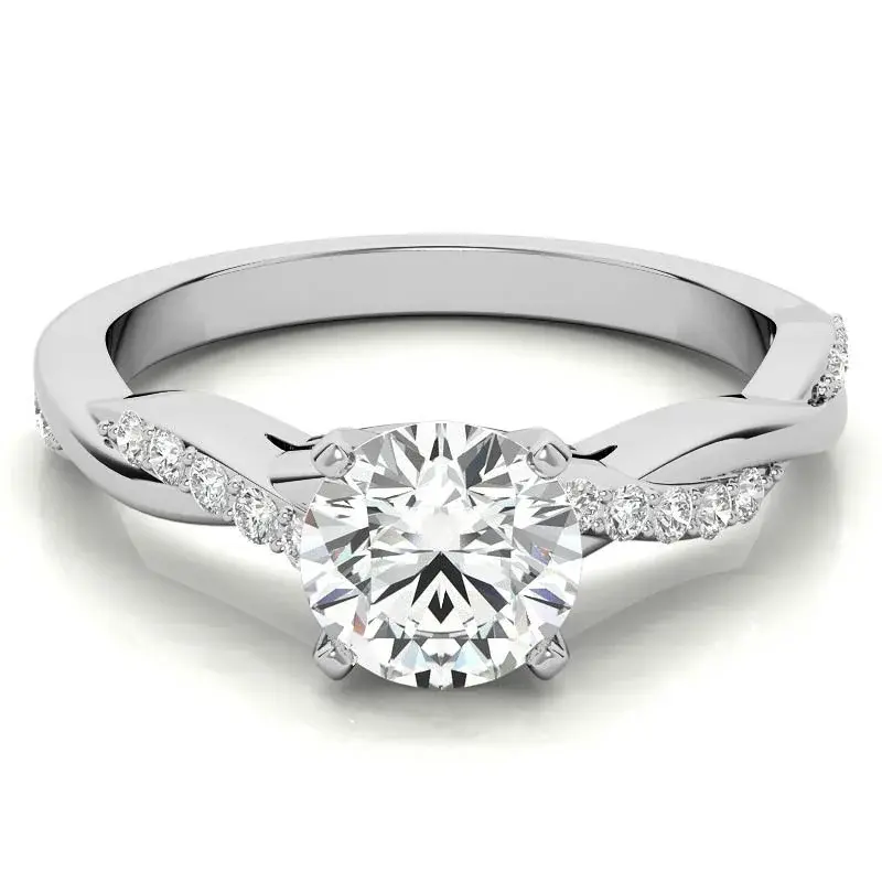 10K White Gold Round Shaped Moissanite Engagement Ring
