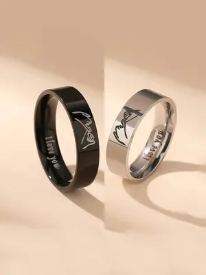 2pcs Punk Style Letters Design Novelty Trendy Couple Rings, Fashionable Jewelry for I Love My Girlfriend for Couples for Dail...