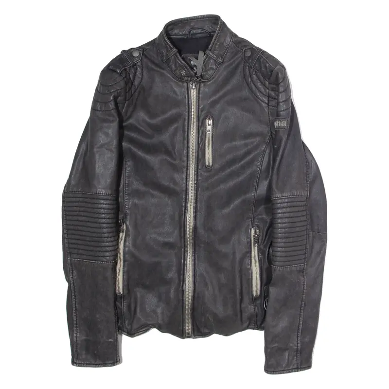 TIGHA Mens Motorcycle Jacket Black Leather S