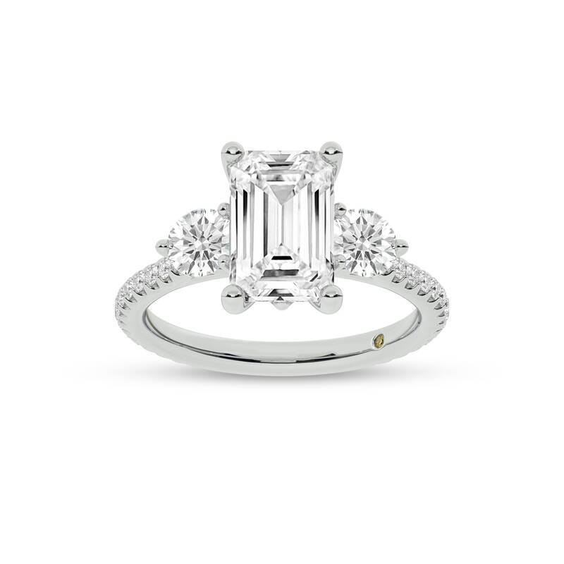 Zephyr Three Quarter Coverage Emerald Cut Lab Grown Diamond Engagement Ring | 18K White Gold 4 1/6 CT. TW.