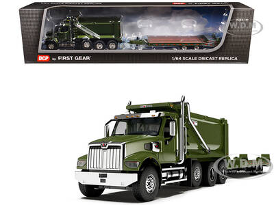 Western Star 49X Truck with Ox Bodies Dump & Beaver Tail Trailer Green Metallic 1/64 Diecast Model by DCP/First Gear