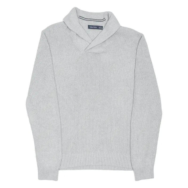 NAUTICA Jumper Grey Chunky Knit Roll Neck Mens L