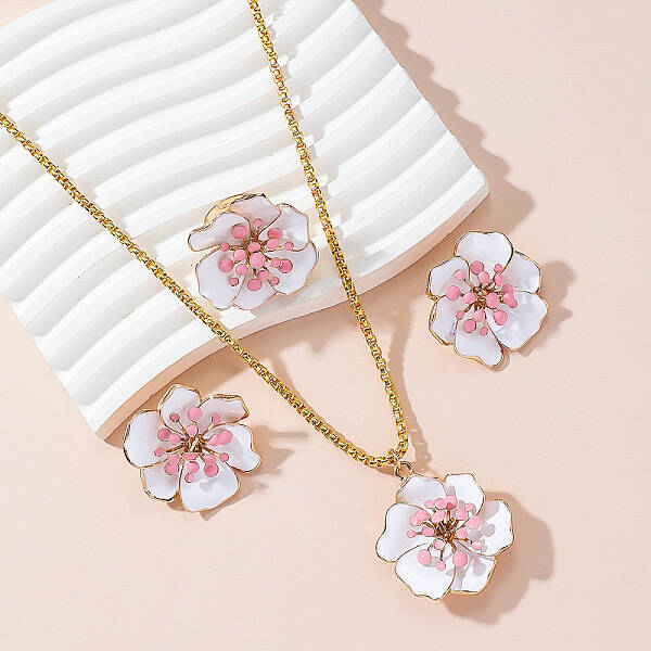 Luxury Alloy Flower Earrings & Necklaces & Rings Sets