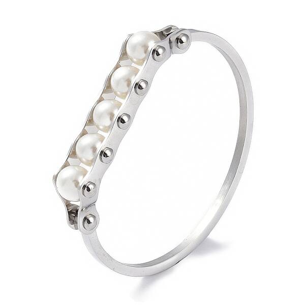 304 Stainless Steel White Round Plastic Beaded Bangles
