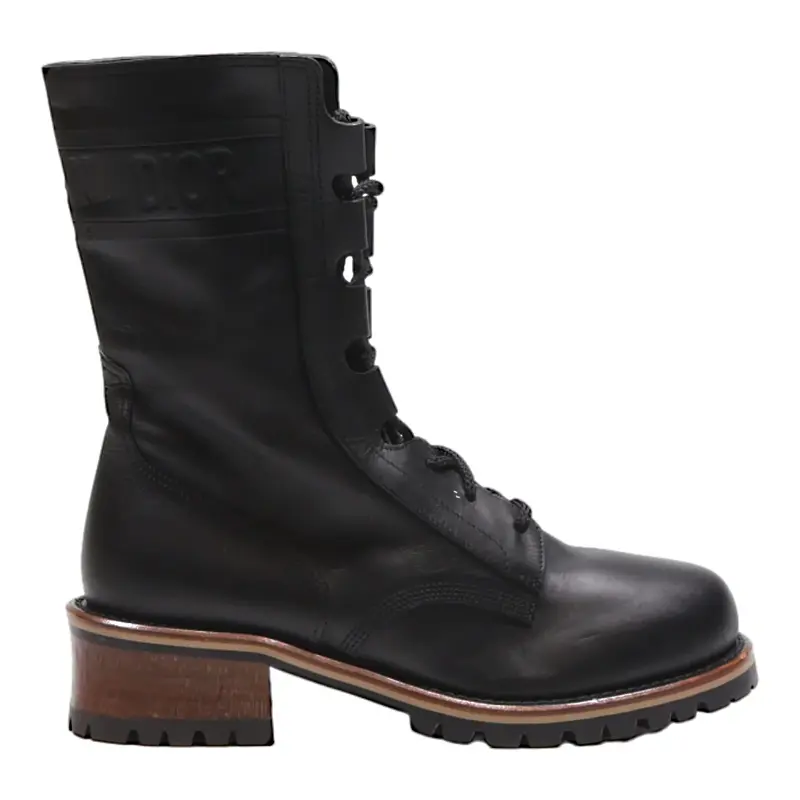 CHRISTIAN DIOR Combat Boots Black Leather Womens UK 7