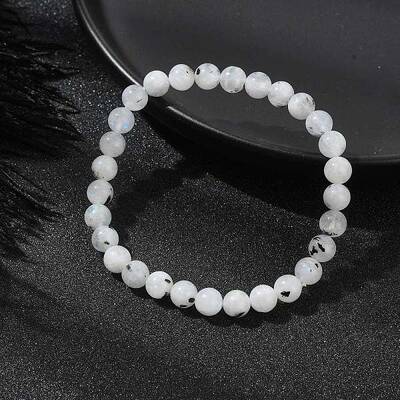 Natural Rainbow Moonstone Round Beaded Stretch Bracelet