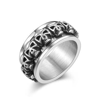 Stainless Steel Skull Rotatable Finger Ring