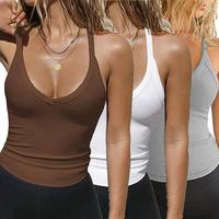 Encolax 3 Pack Tank Top for Women Workout Racerback Basic Ribbed Tops V Neck Slim Fit Going Out Summer Camisole
