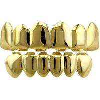 New 2025-24K Gold Plated Hip Hop Teeth Grillz Punk Custom Fit Teeth Grillz Caps Top & Bottom Grill Set Removable Hip Hop Mout...