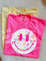 Comfort Colors Ditsy Flowers Smiley Face Shirt, Lace Smiley Coquette Girly Lacey Smiley Shirt Design Girlie Girl, Summer Shir...