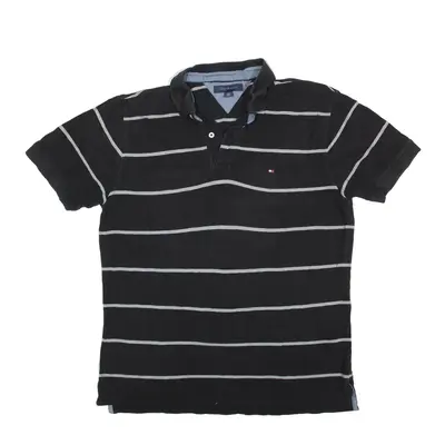 TOMMY HILFIGER Polo Shirt Black Striped Short Sleeve Mens L