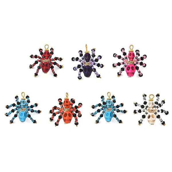 Halloween Theme Dyed Synthetic Turquoise & Glass Seed Beads Pendants