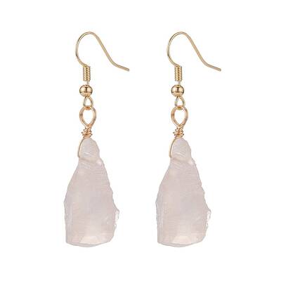 Natural Rose Quartz Irregular Nuggets Dangle Earrings