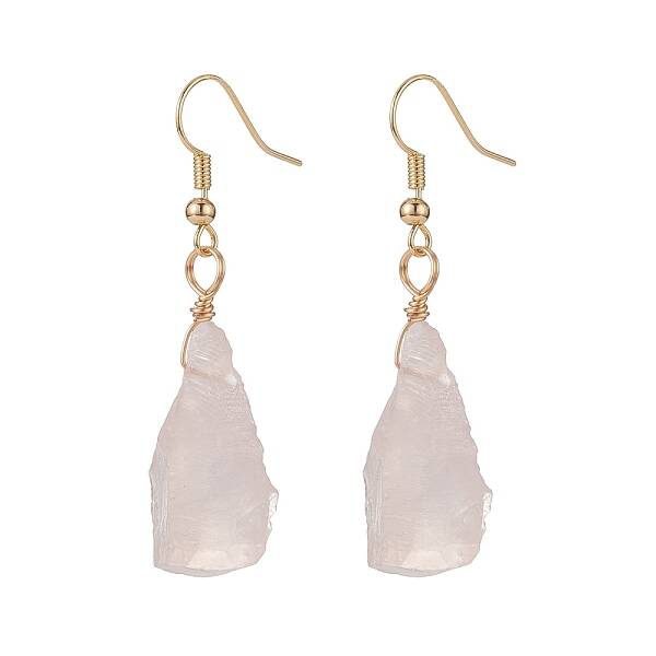 Natural Rose Quartz Irregular Nuggets Dangle Earrings