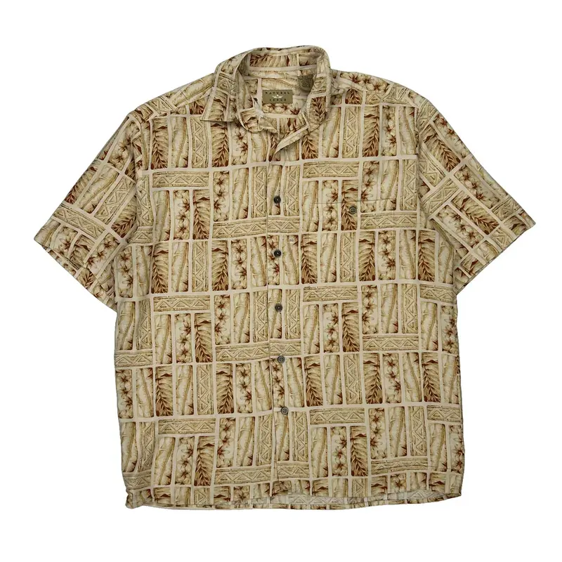 Natural Issue Hawaiian Shirt - Small Beige Viscose