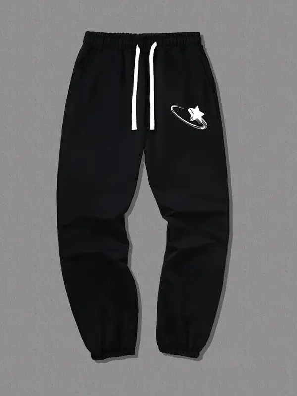 Men's Loose Star Print Drawstring Waist Sweatpants, Casual Elastic Waist Pocket Jogger Pants for Summer, Fashion Men's Bottom...