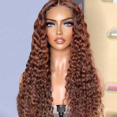 Cooper Brown Colored Lace Wig Deep Wave Lace Frontal Human Hair Wig Luxurious Customization
