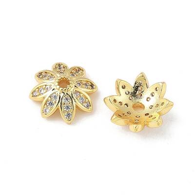 Brass Micro Pave Clear Cubic Zirconia Bead Caps