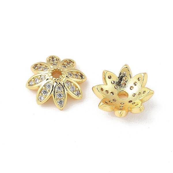 Brass Micro Pave Clear Cubic Zirconia Bead Caps