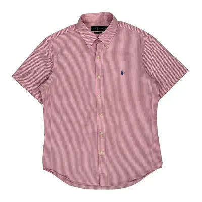 Slim Fit Ralph Lauren Striped Short Sleeve Shirt - Large Pink Cotton