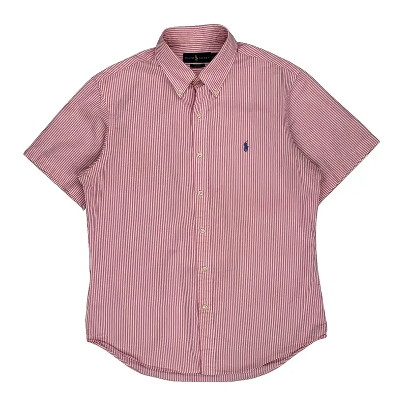 Slim Fit Ralph Lauren Striped Short Sleeve Shirt - Large Pink Cotton