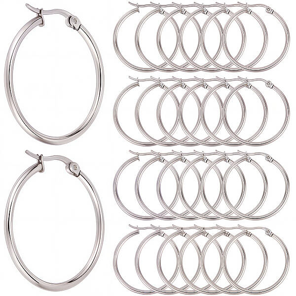 30 Pairs 304 Stainless Steel Hoop EarRing Shapes