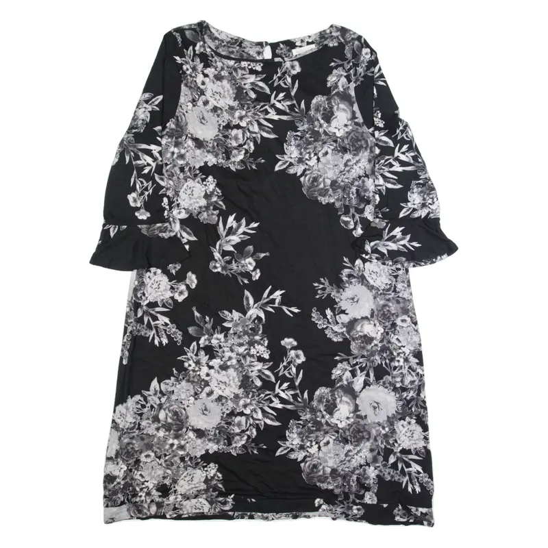 MONSOON Womens Day Dress Black Floral Midi UK 20