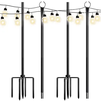 Walensee String Light Poles with Hook Outdoor Metal Pole for Hanging, Garden Party 9.4FT Lights Hanger with 5-Prong Fork Stee...