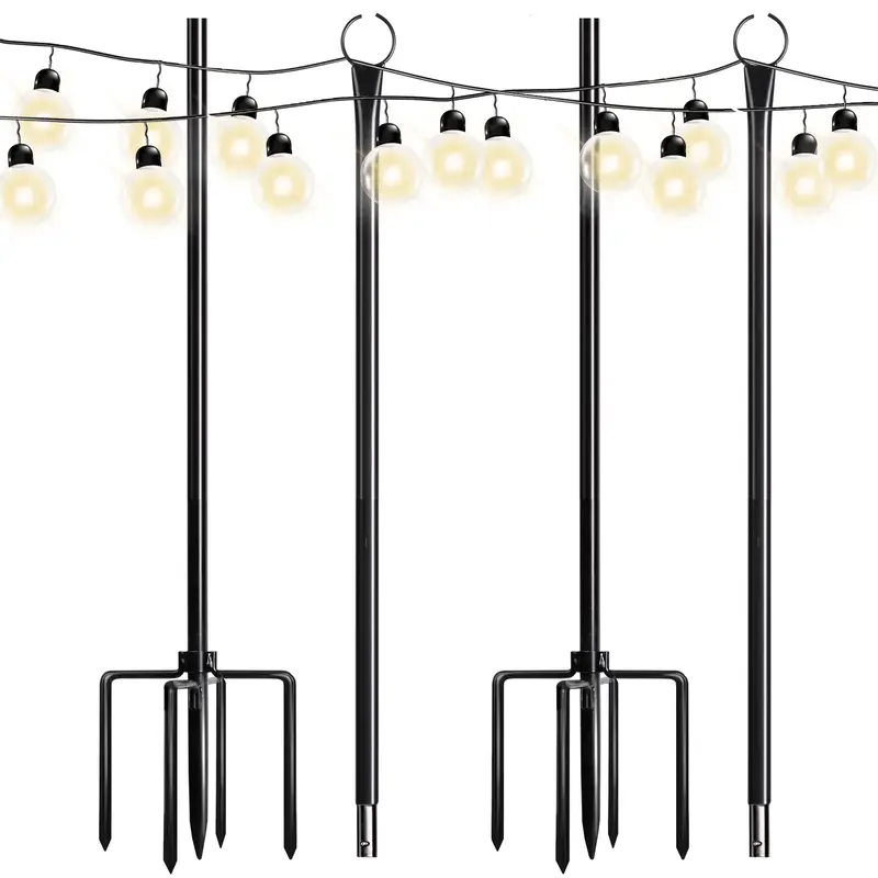 Walensee String Light Poles with Hook Outdoor Metal Pole for Hanging, Garden Party 9.4FT Lights Hanger with 5-Prong Fork Stee...