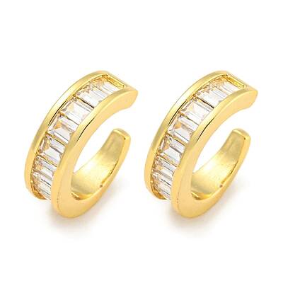 Brass Micro Pave Clear Cubic Zirconia Cuff Earrings for Women